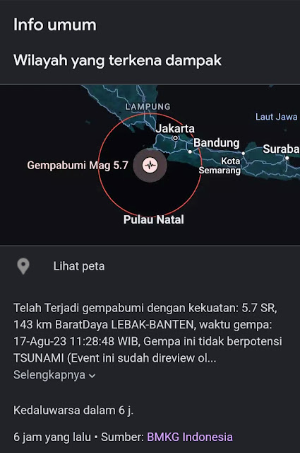 Gempa Bumi 5,7 Magnitudo Guncang Banten