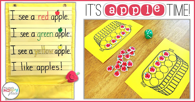 Apple Sentences in Pocket Chart Apple Math Game for Kindergarten