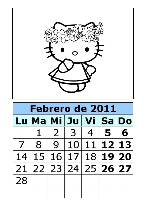 Calendario de Hello Kitty para colorear de 2011 (1ª parte)