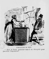 Caricature de Cham pour le Salon de 1868 Paris au sujet du vélocipède