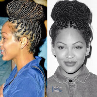 Meagan Good Long black goddess locs put into a bun