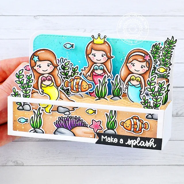 Sunny Studio Stamps: Magical Mermaids Summer Themed Card by Marine Simon (featuring Fintastic Friends, Best Fishes, Ocean View)