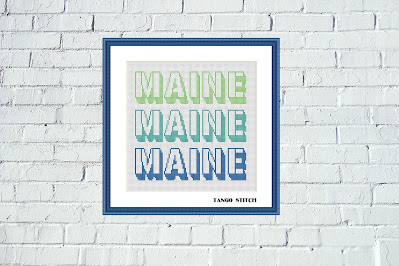 Maine USA state typography cross stitch pattern, Tango Stitch