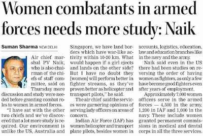 Women can't be given combat role : Air Chief Marshal P V Naik