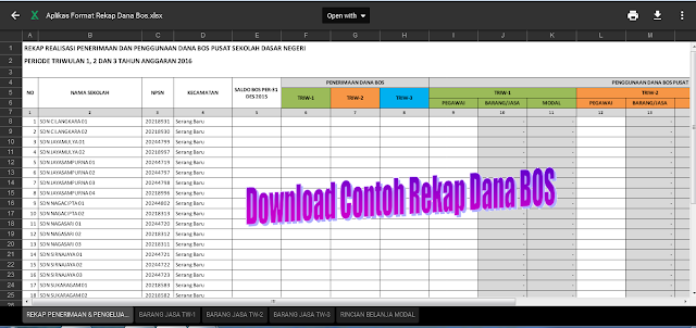Download Format Rekap Dana BOS Per Triwulan File Excel