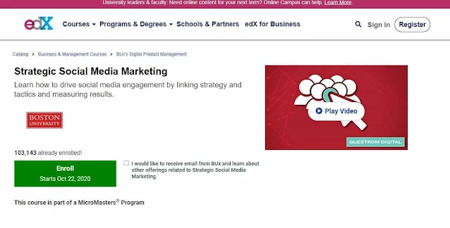 دورة التسويق الاستراتيجي عبر السوشيال ميديا من موقع edx