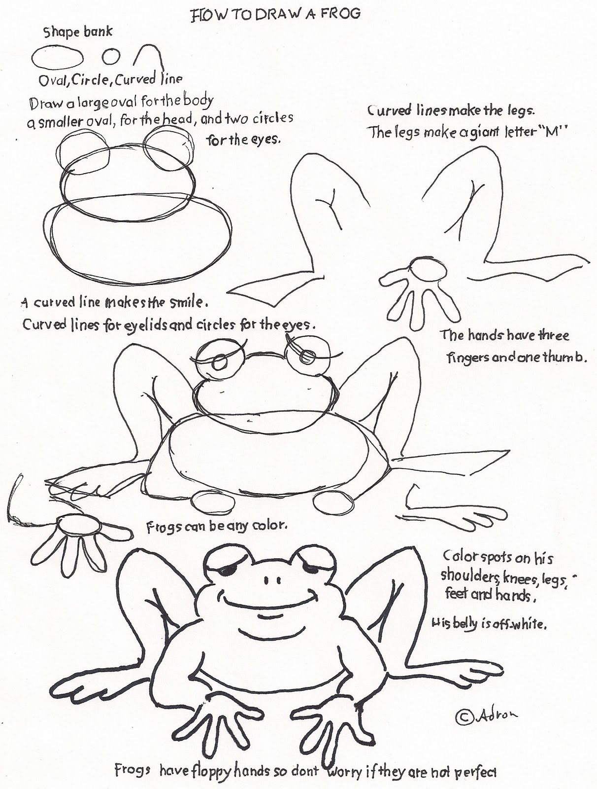 How to Draw Worksheets for The Young Artist: How to Draw a Frog
