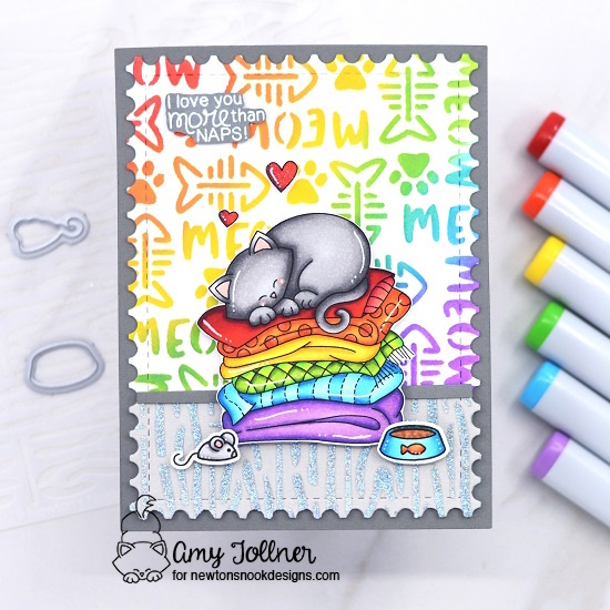 I love you more than naps by Amy features Newton's Nap, Welcome New Cat, Meow, Hardwood, and Framework by Newton's Nook Designs; #inkypaws, #newtonsnook, #catcards, #rainbowcards, #cardmaking, #cardchallenge