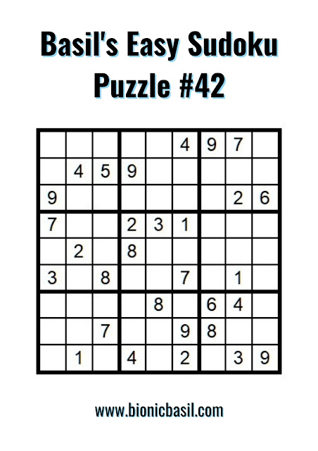 Brain Training with Professor Basil #75 Sudoku Puzzle 42 @BionicBasil®Downloadable Puzzle For Purrsonal Use Only