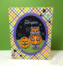 Sunny Studio Stamps: Halloween Cuties Hello Pumpkin Costumed Kitty Card by Lindsey Sams.