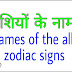 names names of the all zodiac signs , names of the zodiac signs, rashiyon ke naam