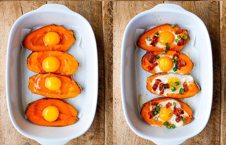 Baked Potato egg boats with topping recipe