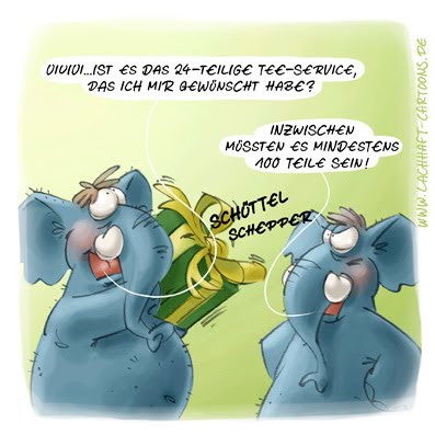 LACHHAFT Cartoon Geschenk Weihnachten Elefant im Porzellanladen Geburtstag Elefanten Porzellan Teeservice Geschirr Kaputt zerbrochen Cartoons Witze witzig witzige lustige Bildwitze Bilderwitze Comic Zeichnungen lustig Karikatur Karikaturen Illustrationen Michael Mantel Spaß Humor