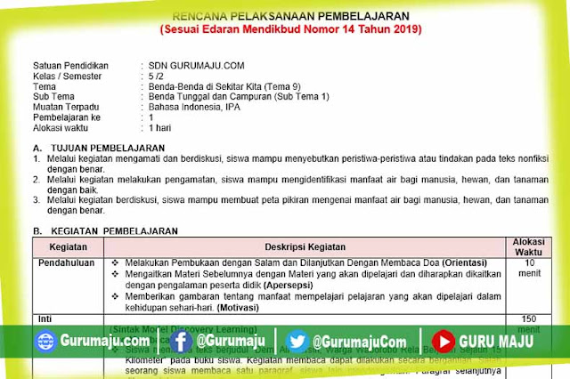 RPP Kelas 5 Tema 9 K13 Revisi 2022 Format 1 Lembar