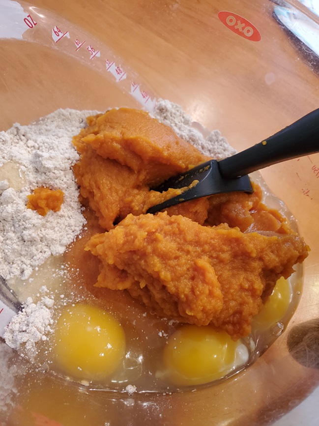 fresh pumpkin puree and batter for bread