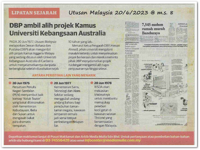 Lipatan sejarah 20 Jun - Keratan akhbar Utusan Malaysia 20 Jun 2023