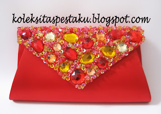 Dompet Tas Pesta Mewah Merah ELegant Full Payet Handmade