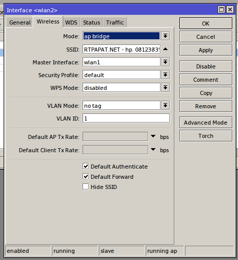 Konfigurasi pada wlan2 virtual