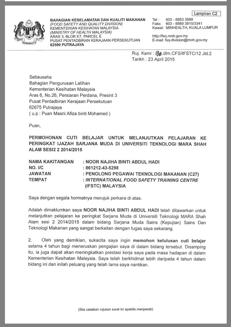 Contoh Surat Rasmi Memohon Cuti Sekolah Balik Kampung 