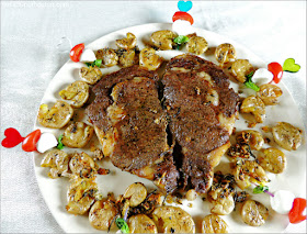 Segundo Plato de MI Cena de San Valentín: Rib Eye Steak (Entrecôte) & Crispy Smashed Baby Potatoes