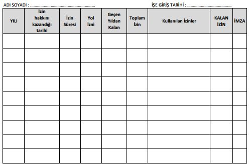 Yillik ücretli izin defteri doldurma örneği