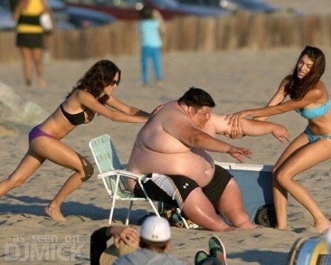 Craziest Fat Guy Having Trouble At The Beach