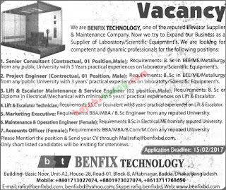  BENFIX TECHNOLOGY  Position : Lift & Escalator Maintenance & Service Engineer (Male)