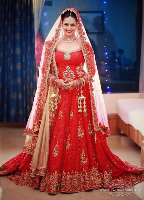 Punjabi Cherry Red Wedding Dress Photos