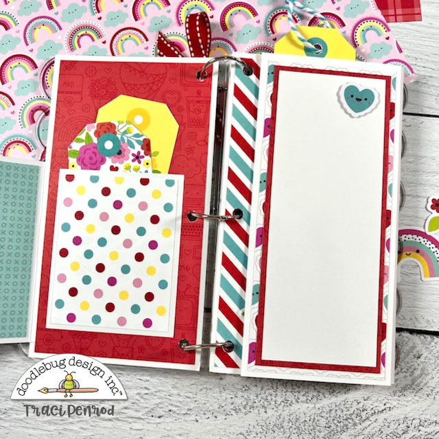 Valentine's Day Scrapbook Album Page with pocket, tags, and hearts