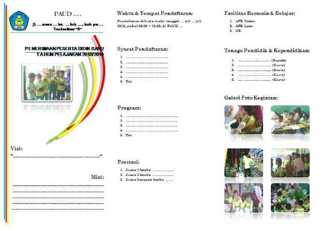 contoh brosur penerimaan siswa baru (untuk paud kober/ tk/ tpa, terbaru)