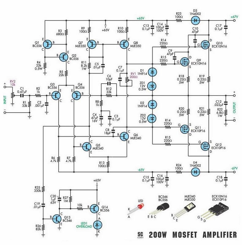  Schematic  Diagram 200W Subwoofer Amplifier Circuit 