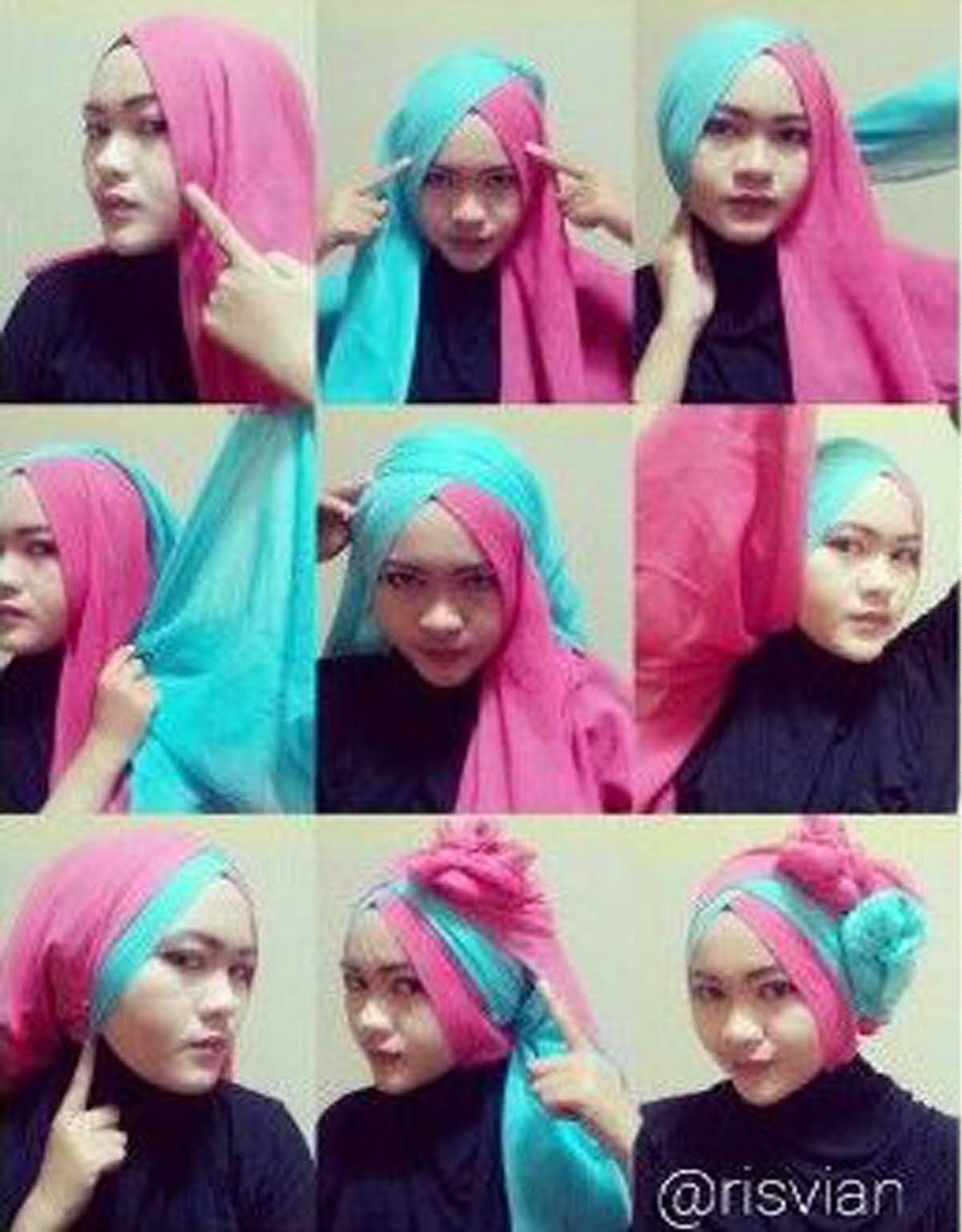 Tutorial Jilbab Dua Warna By Riska 4  30 tutorial hijab kebaya wisuda paling kekinian terbaru 