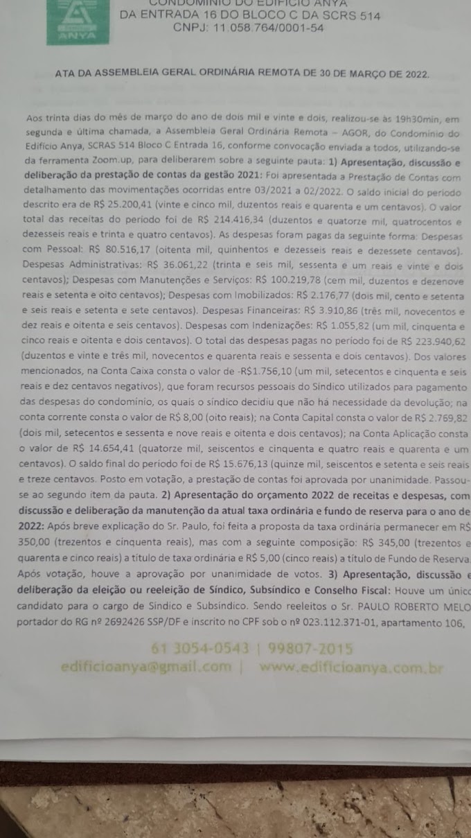 ATA DA ASSEMBLEIA GERAL ORDINÁRIA REMOTA DE 30 DE MARÇO DE 2022