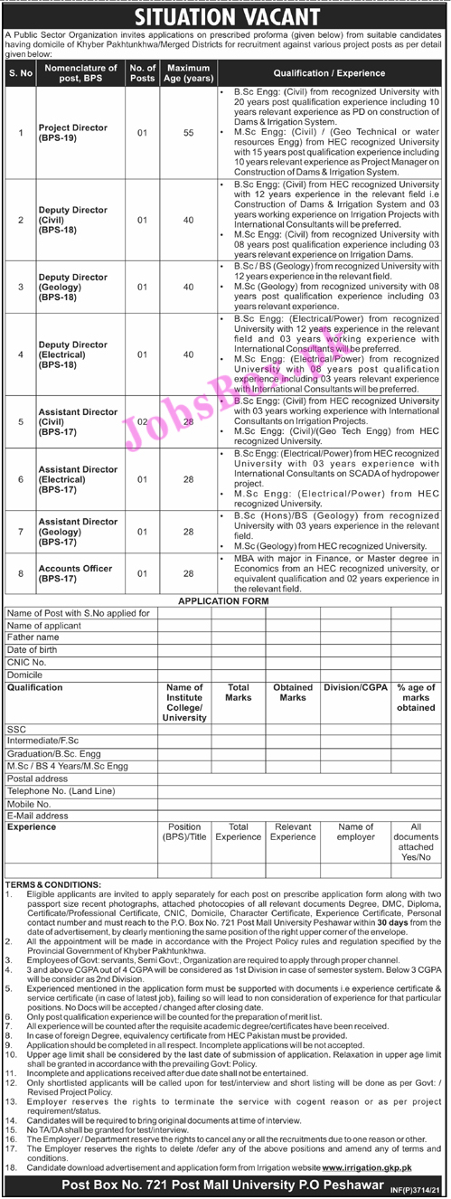 Irrigation Department KPK Jobs 2021 – www.irrigation.gkp.pk