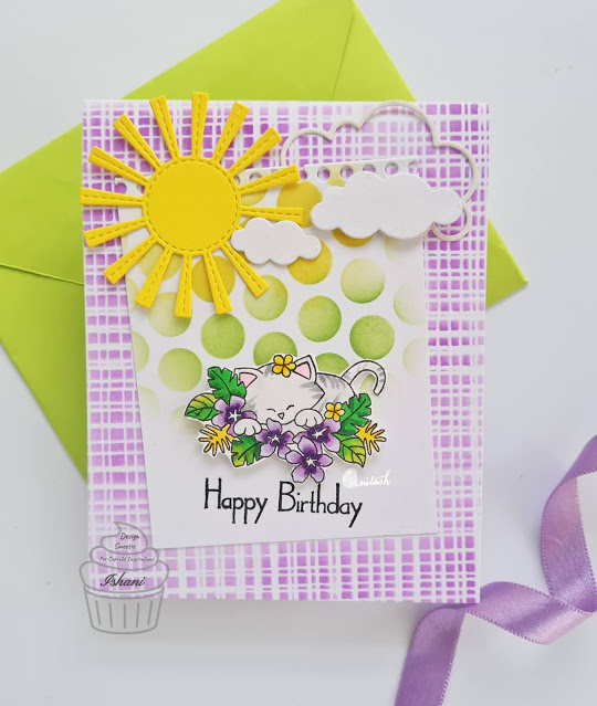 Happy Birthday by Ishani features Aloha Newton by Newton's Nook Designs; #newtonsnook, #inkypaws, #catcard, #cardmaking