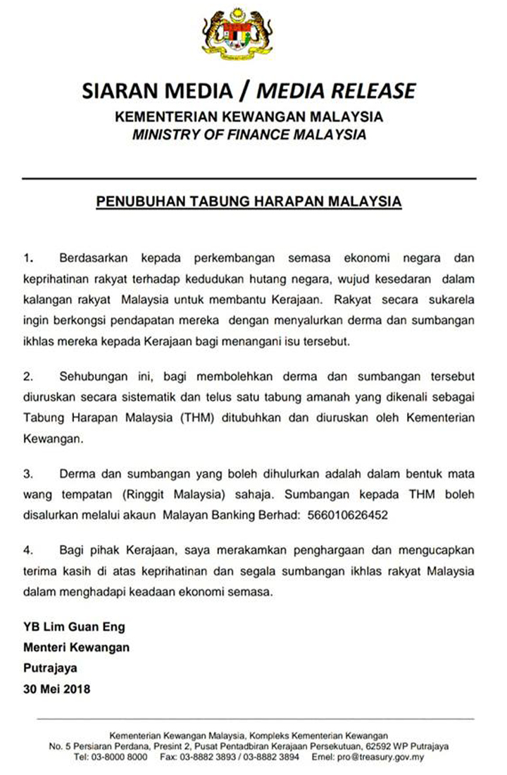 Nombor Akaun Maybank Tabung Harapan Malaysia