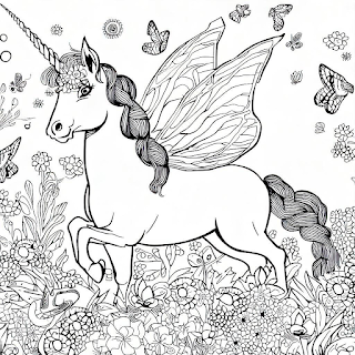 Com o desenho para colorir de um unicórnio em um jardim colorido, você pode criar sua própria obra de arte encantadora.