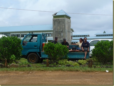 Spectators for the games park and in front of Eua High School