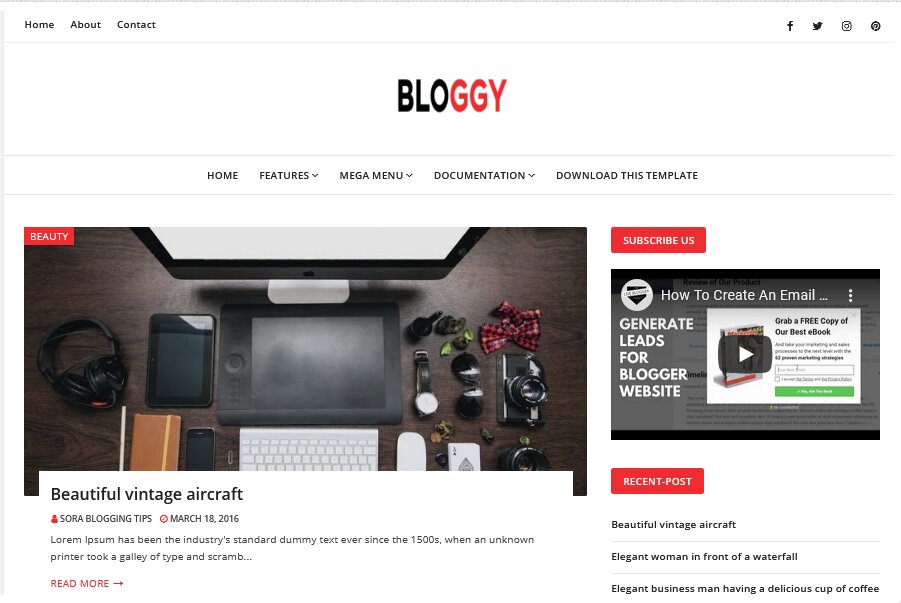 Bloggy Blogger Template is a sunny Blogspot theme with appealing and minimal design with a fully responsive design and bright typography.