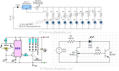 La mayoría de los circuitos Dimmer para LEds que rondan en internet, son de bajas tensiones. Esto limita su uso para los arreglos LEDs de lamparas comerciales que requieren mucho mas voltaje. El circuito que encontraras aquí si puede usarse en ese tipo de arreglos LEds