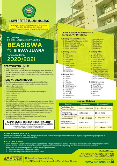 Program Beasiswa  Jalur Juara UNISMA