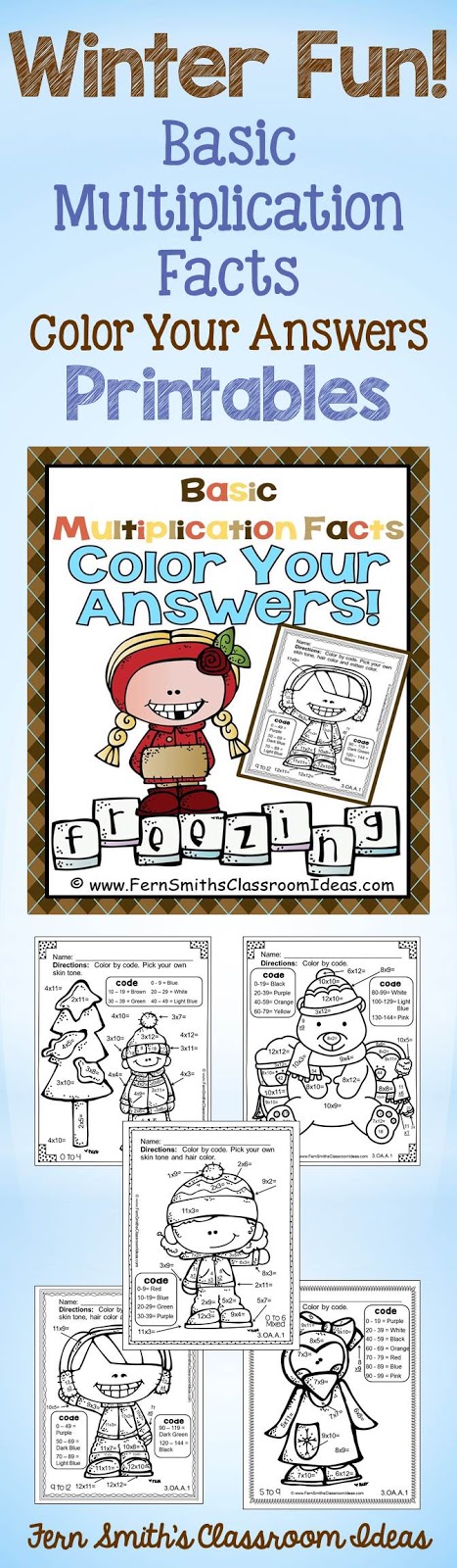 http://www.teacherspayteachers.com/Product/Winter-Fun-Basic-Multiplication-Facts-Color-Your-Answers-Printables-1648929