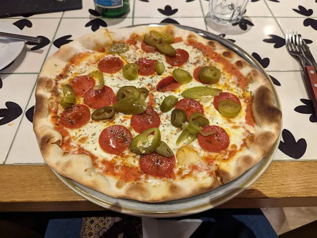 Pizza with pepperoni and jalapenos at DiAmici in Lisbon