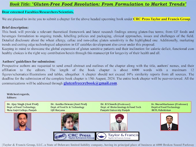 Call for Book Chapter proposal | Book Title: “Gluten-Free Food Revolution: From Formulation to Market Trends”