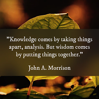 Knowledge comes by taking things apart: analysis. But wisdom comes by putting things together. - John A. Morrison