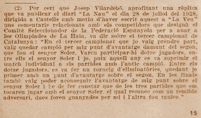 II Campeonato Individual de Ajedrez de Catalunya 1926, recorte del libro de Francesc Armengol