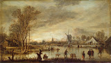 River in Winter by Aert van der Neer - Landscape Paintings from Hermitage Museum