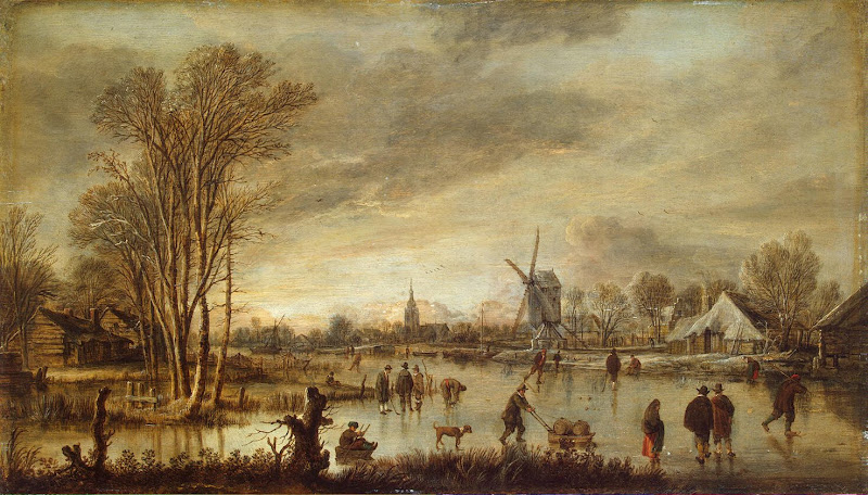 River in Winter by Aert van der Neer - Landscape Paintings from Hermitage Museum