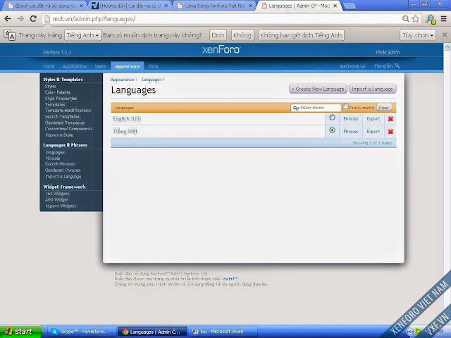 Cài đặt ngôn ngữ tiếng Việt cho Xenforo​